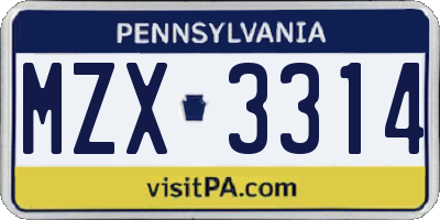 PA license plate MZX3314