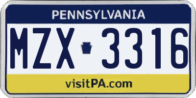 PA license plate MZX3316