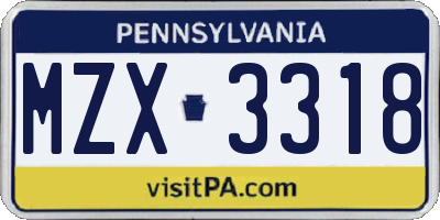 PA license plate MZX3318