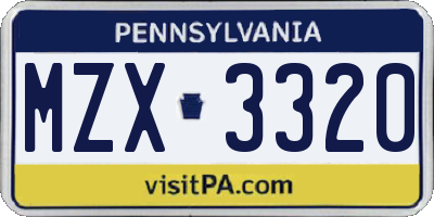 PA license plate MZX3320