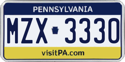 PA license plate MZX3330