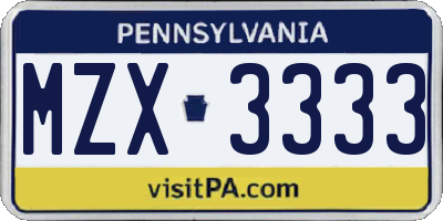 PA license plate MZX3333
