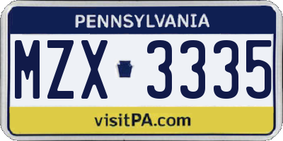 PA license plate MZX3335