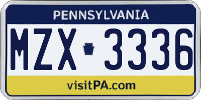 PA license plate MZX3336