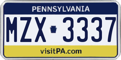 PA license plate MZX3337