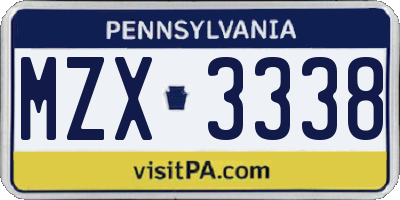 PA license plate MZX3338