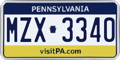 PA license plate MZX3340