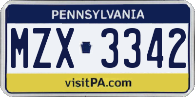 PA license plate MZX3342