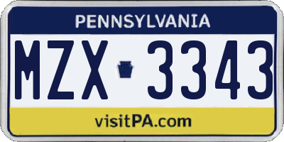 PA license plate MZX3343