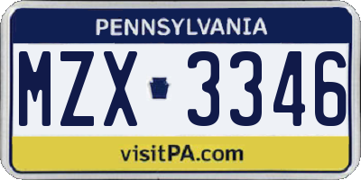 PA license plate MZX3346