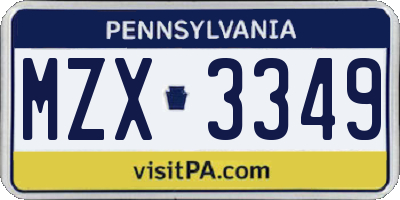 PA license plate MZX3349