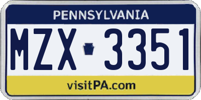 PA license plate MZX3351