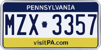 PA license plate MZX3357