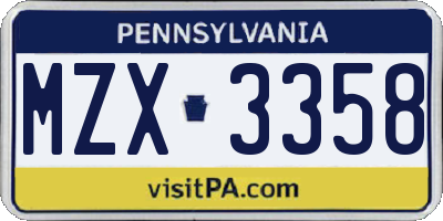 PA license plate MZX3358