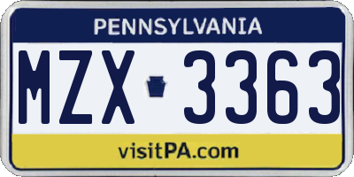 PA license plate MZX3363