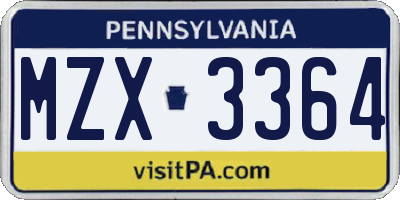 PA license plate MZX3364