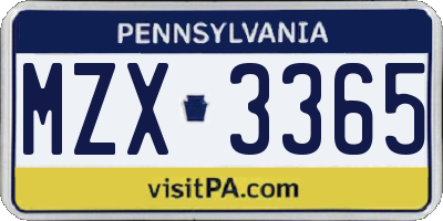 PA license plate MZX3365