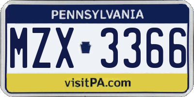 PA license plate MZX3366