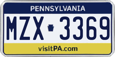 PA license plate MZX3369