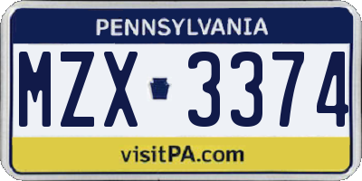 PA license plate MZX3374