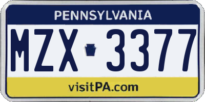 PA license plate MZX3377