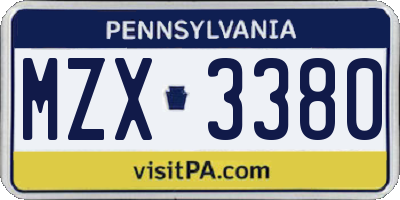 PA license plate MZX3380