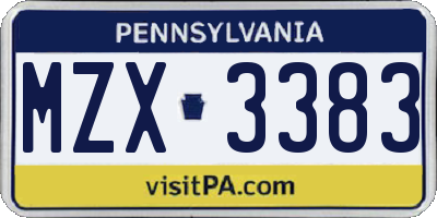 PA license plate MZX3383