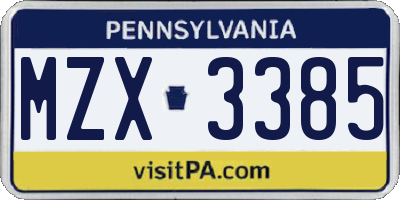 PA license plate MZX3385
