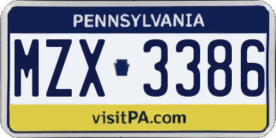PA license plate MZX3386