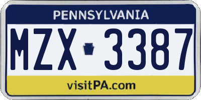 PA license plate MZX3387