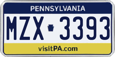 PA license plate MZX3393