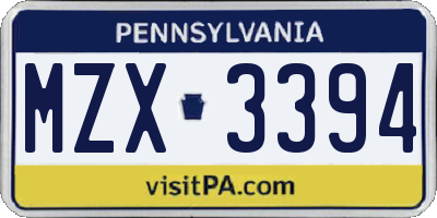 PA license plate MZX3394