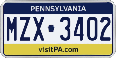 PA license plate MZX3402