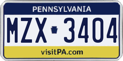 PA license plate MZX3404