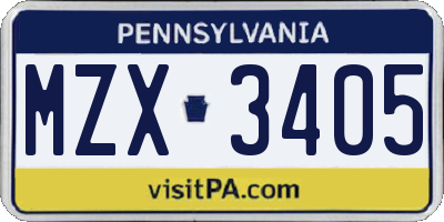PA license plate MZX3405