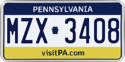 PA license plate MZX3408