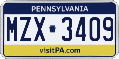 PA license plate MZX3409