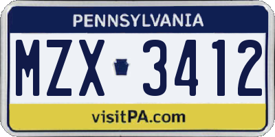 PA license plate MZX3412