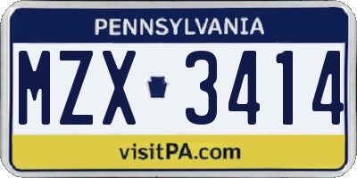 PA license plate MZX3414