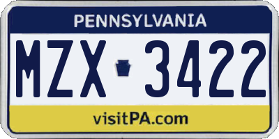 PA license plate MZX3422