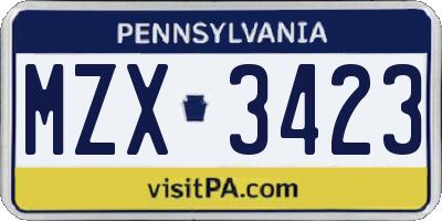 PA license plate MZX3423