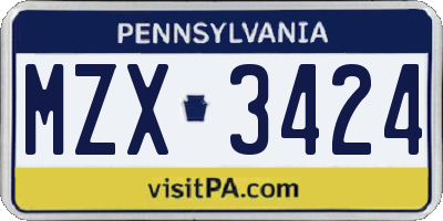 PA license plate MZX3424