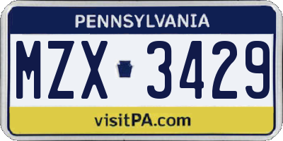 PA license plate MZX3429