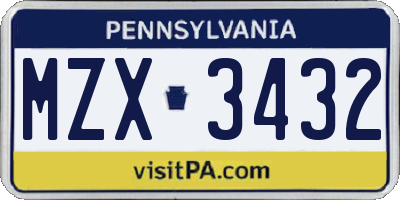 PA license plate MZX3432