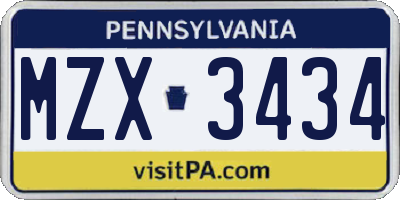 PA license plate MZX3434