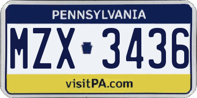 PA license plate MZX3436