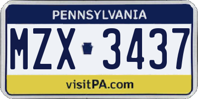 PA license plate MZX3437