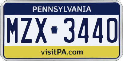 PA license plate MZX3440