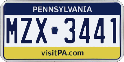 PA license plate MZX3441
