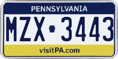 PA license plate MZX3443